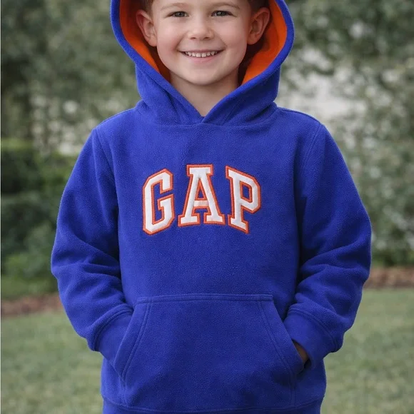 Gap Kids XS (4–5) Fleece Hoodie Royal Blue w/ Orange Hood - Picture 10 of 10